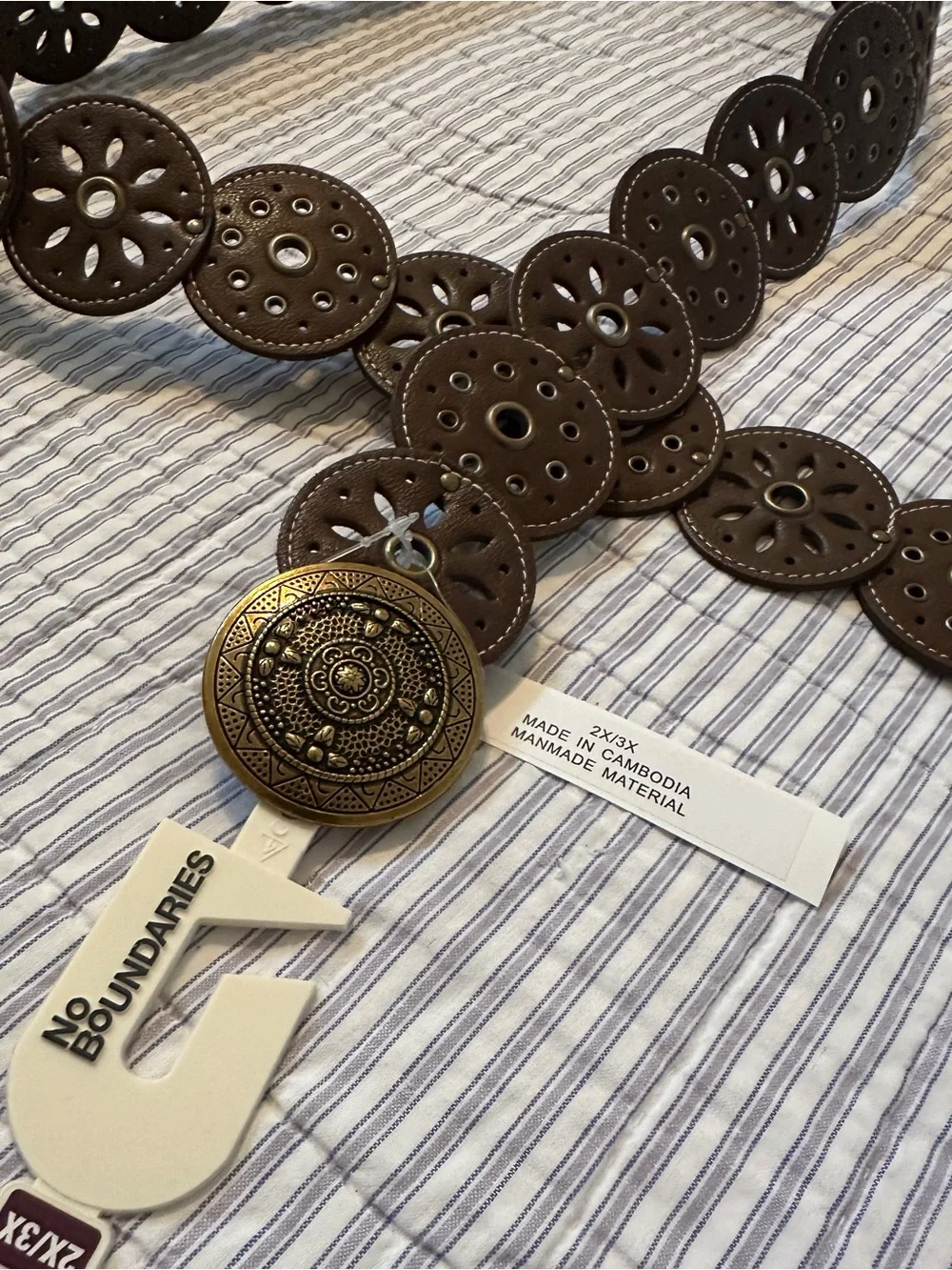 NEW Brown Disc Belt Ornate Bronze Medallion Buckle Plus 2x 3x
